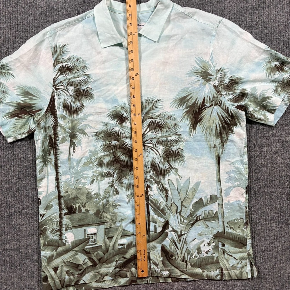Tommy Bahama Linen Hawaiian Shirt Mens L Blue Palm Tree AOP Camp Casual - Picture 5 of 8